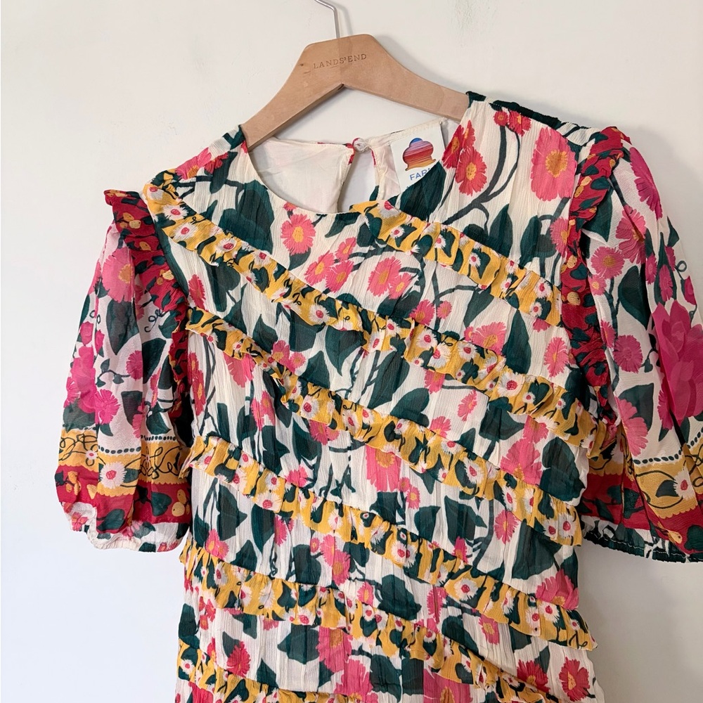 NWT $258 Farm Rio x Anthropologie Puff-Sleeve Fitted Mini Dress M - Picture 5 of 13